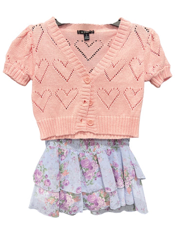 Heart Cardigan & Floral Skirt SET (sz 5)