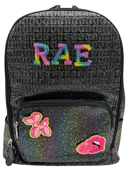 Bari Lynn Full Size Backpack- Black Glitter Crinkle