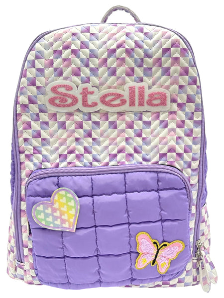 Bari Lynn Full Size Backpack- Lavender Checkered Top