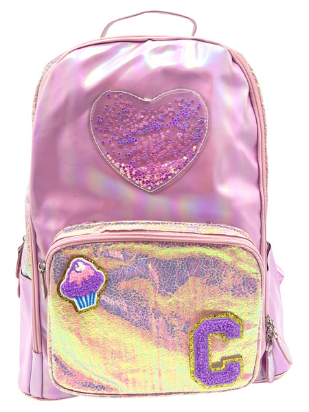 Bari Lynn Full Size Backpack- Pink Confetti Heart