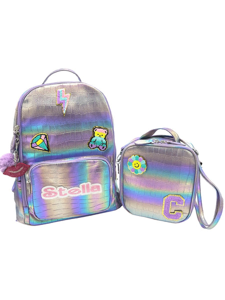 Bari Lynn Full Size Backpack- Lavender Rainbow Croc