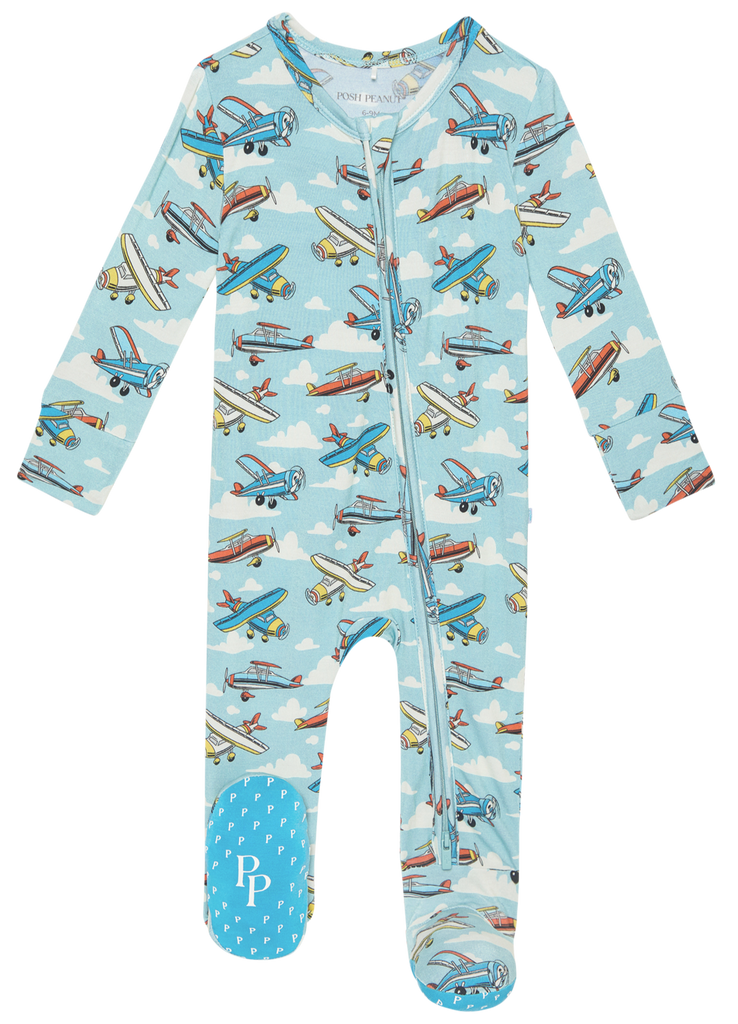 Posh Peanut® Posh Planes Footie Zippered One Piece