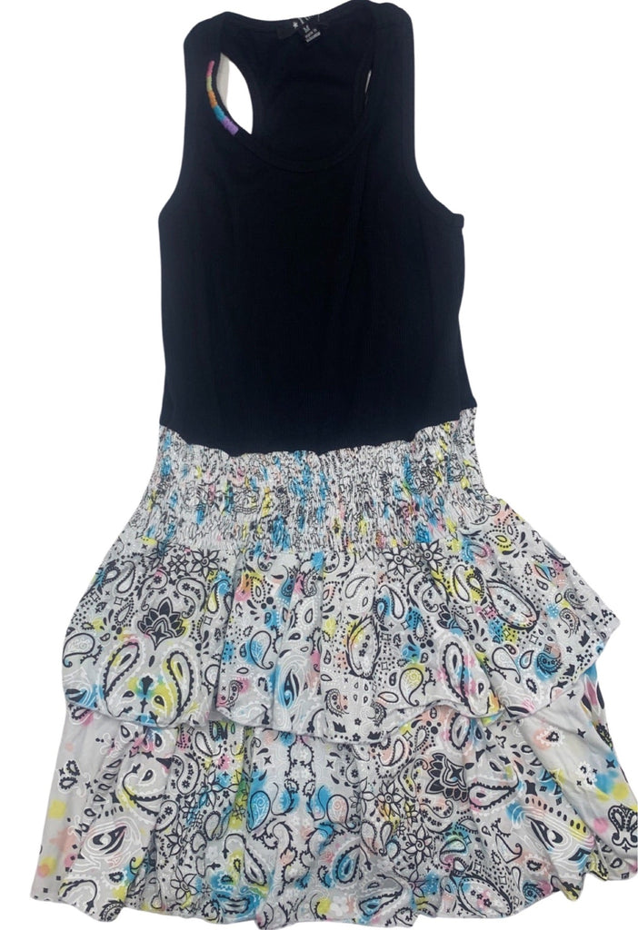 Black Ribbed Dress with Colorful Bandana