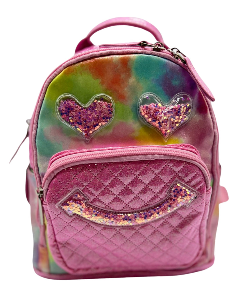 Bari Lynn Mini Backpack- Pink Tie Dye Confetti Smiley
