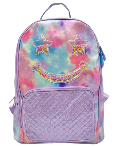 Bari Lynn Full Size Backpack-Purple Tie Dye Confetti Smiley