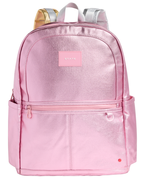 State Bags Kane Double Pocket LARGEST SIZE Backpack- Pink/Silver
