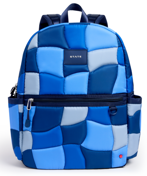 State Bags Kane Double Pocket Backpack- Blue Puffer Check