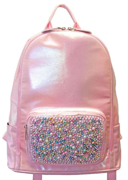 Bari Lynn Full Size Backpack- Pink Shimmer Galaxy w Pearl & Jewel Pocket