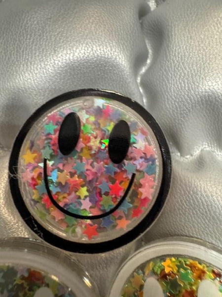 Bari Lynn Full Size Backpack- Silver Quilted w Confetti Smiley Face Charms (Copy)