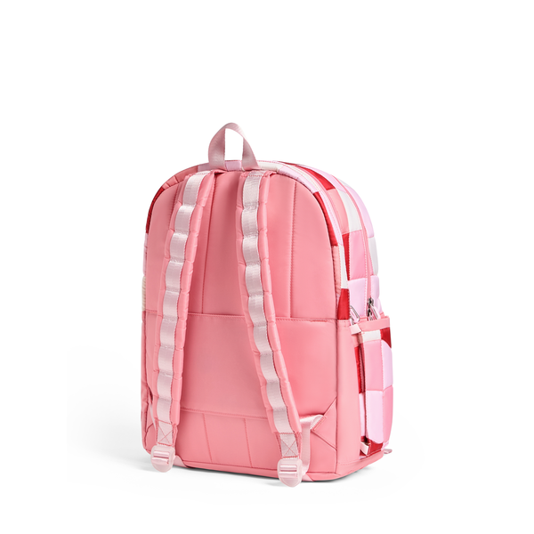 State Bags Kane Double Pocket LARGEST SIZE Backpack- Pink Puffer Check