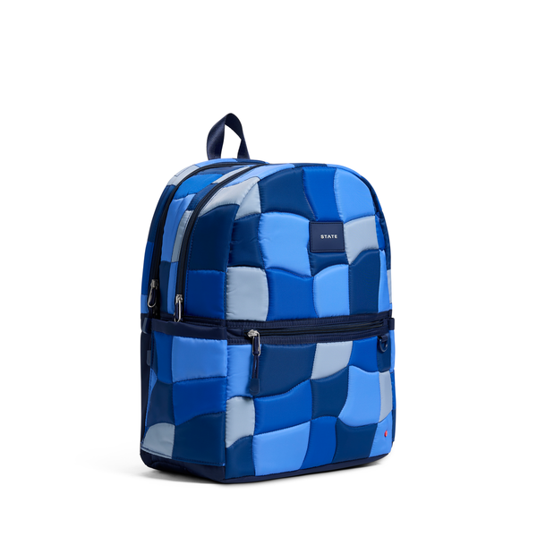 State Bags Kane Double Pocket Backpack- Blue Puffer Check