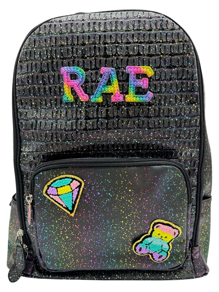 Bari Lynn Full Size Backpack- Black Glitter Crinkle