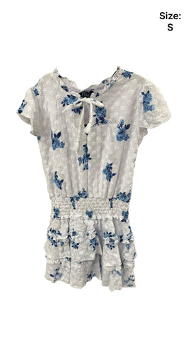 White/Blue Floral Dress (sz S: 7)