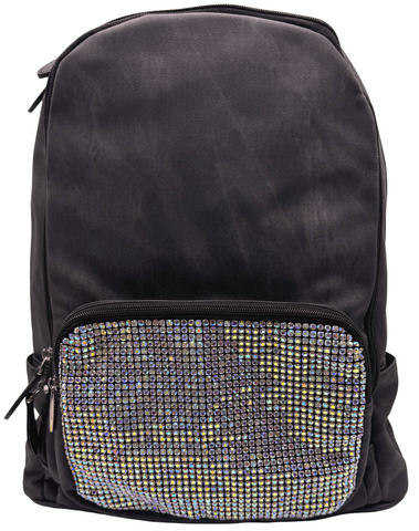 Bari Lynn Full Size Backpack- Black Coated Denim w Crystallized Pocket