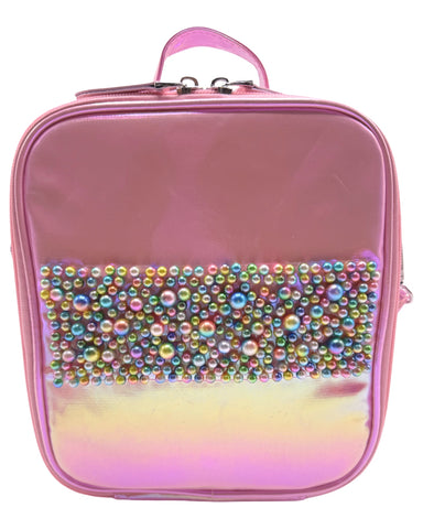 Bari Lynn Lunch Box-  Pink Shimmer Galaxy w Pearl & Jewel Pocket