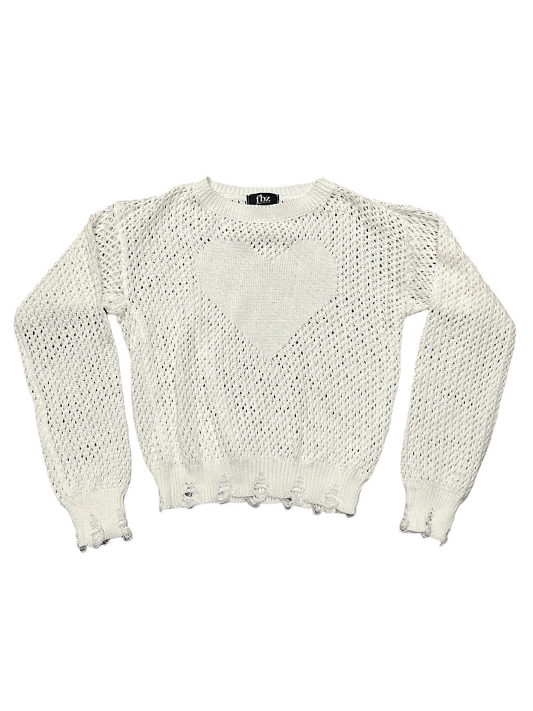 White Knit Heart Sweater (sz Medium- 8)