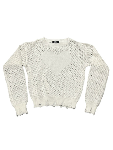 White Knit Heart Sweater (sz Medium- 8)