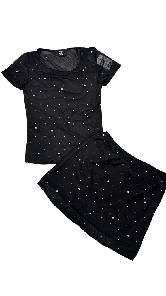 Black Mesh & Pearl Top & Skirt Set (sz XL-12/14)