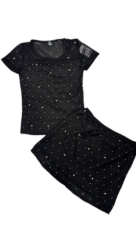 Black Mesh & Pearl Top & Skirt Set (sz XL-12/14)