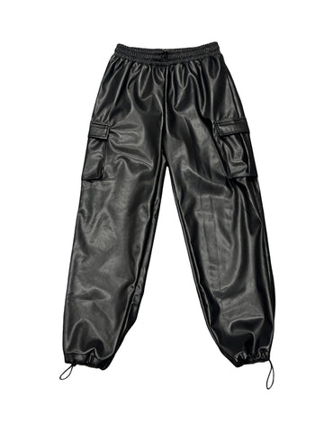 Black Leatherette Cargo Pants (sz L- 10)