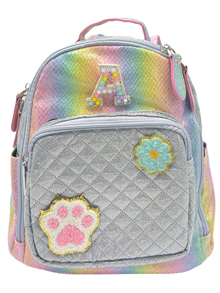 Bari Lynn Mini Backpack- Rainbow Shimmer Silver Quilted