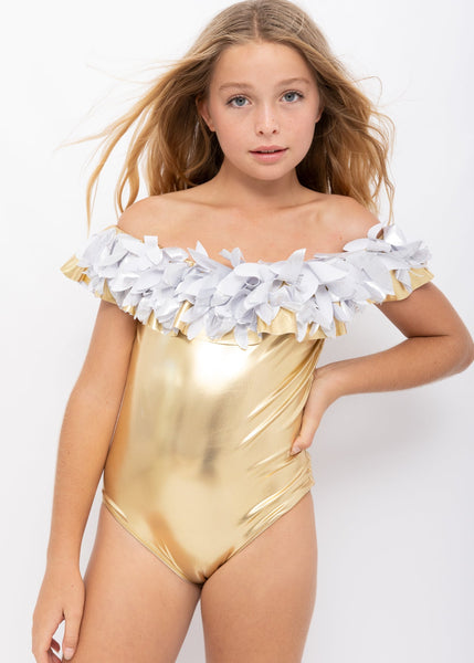 Gold Swimsuit with Silver Petals