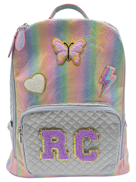 Bari Lynn Full Size Backpack- Rainbow Shimmer Silver Quilted