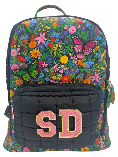 Bari Lynn Full Size Backpack- Floral Black Quilted