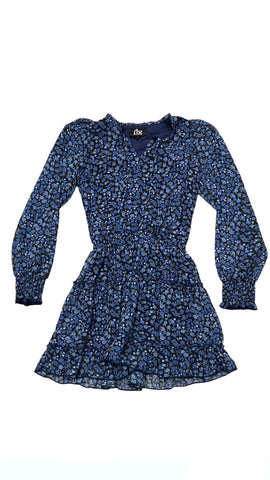 Blue Long Sleeve Floral Dress (sz Small- 7)