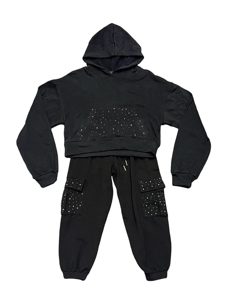 Black Studded Hoodie & Sweatpant Set (sz Large- 10)