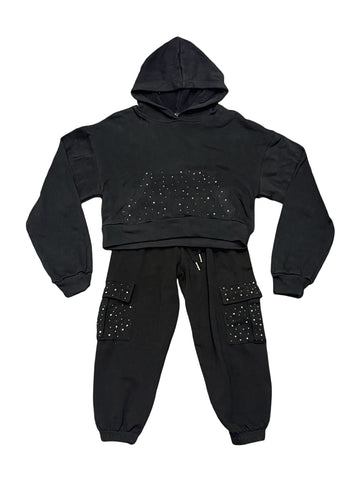 Black Studded Hoodie & Sweatpant Set (sz Large- 10)