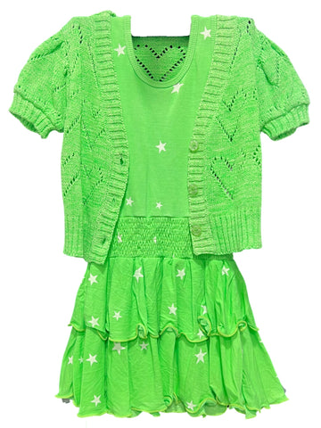 Green Star Dress & Heart Cardigan SET (sz 5)