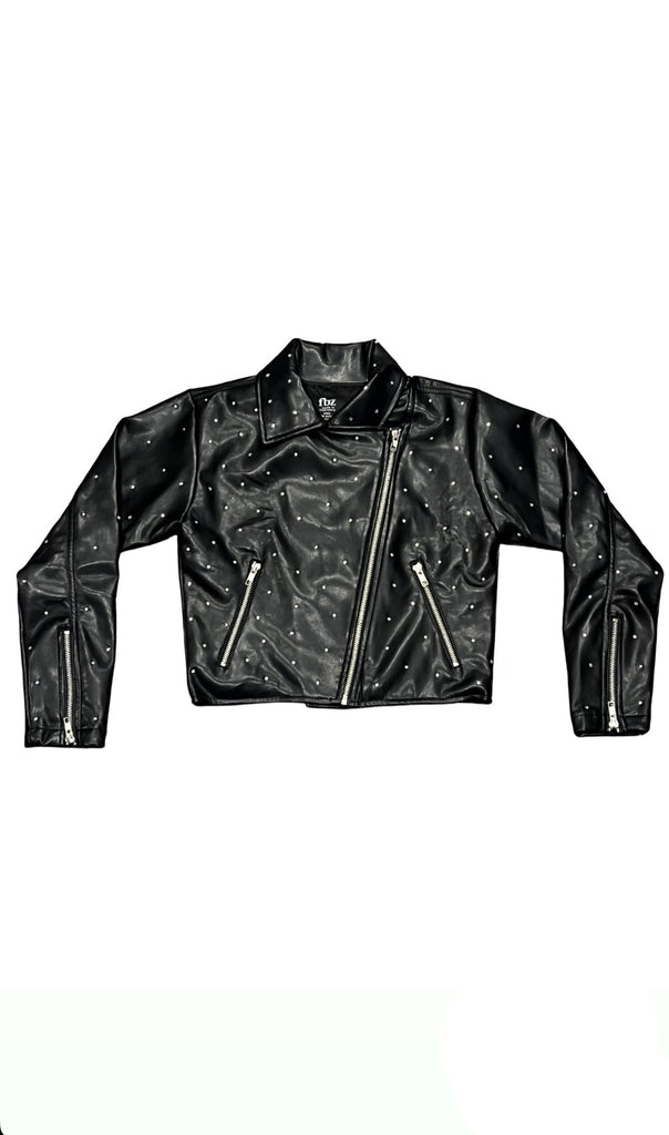 Black Studded Leatherette Jacket (sz Large- 10)
