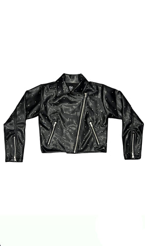 Black Studded Leatherette Jacket (sz Large- 10)