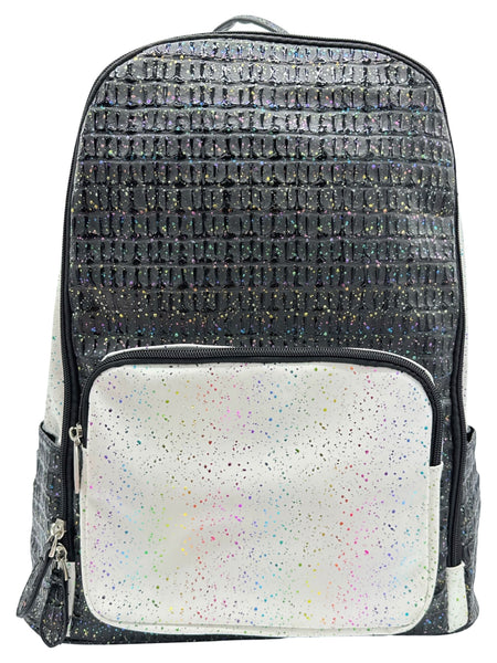 Bari Lynn Full Size Backpack- Black and White Glitter Crinkle