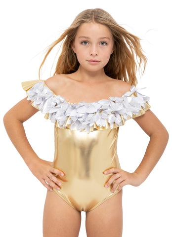 Gold Swimsuit with Silver Petals
