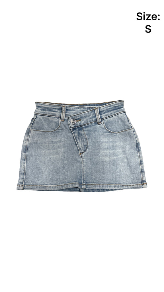 Denim Crossover Mini Skirt (sz S:7)