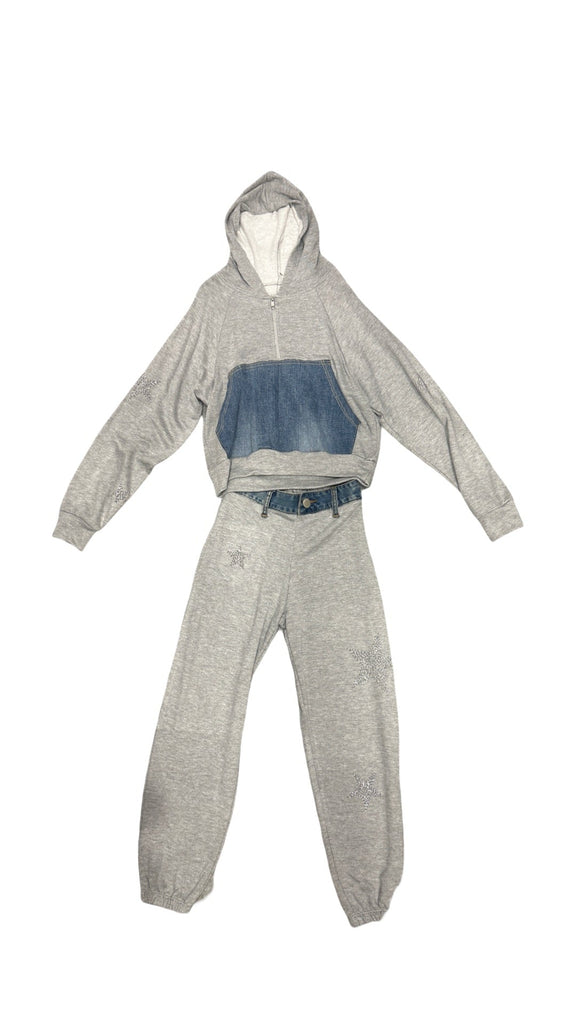 Grey & Denim Hoodie & Sweatpant Set (sz Small- 7)