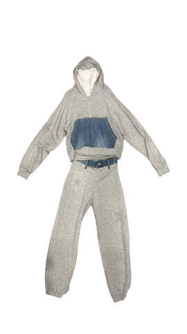Grey & Denim Hoodie & Sweatpant Set (sz Small- 7)