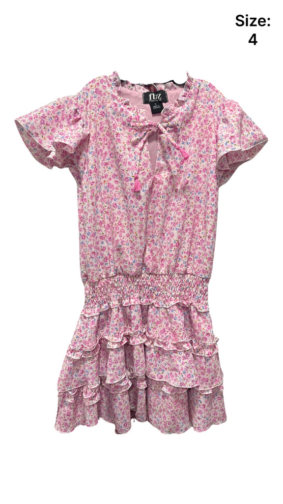 Pink Floral Ruffle Dress (sz 4)