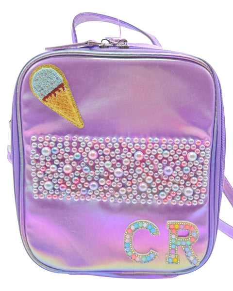 Bari Lynn Lunch Box-  Lavender Shimmer Galaxy w Pearl & Jewel Pocket