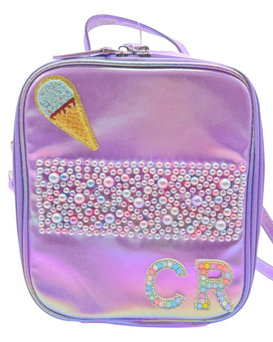 Bari Lynn Lunch Box-  Lavender Shimmer Galaxy w Pearl & Jewel Pocket