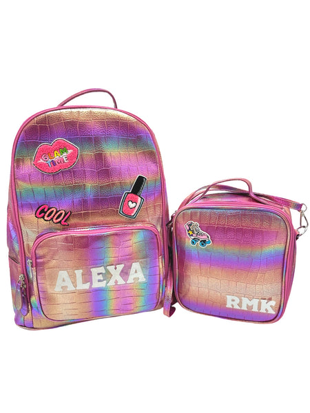 Bari Lynn Full Size Backpack- Fusia Rainbow Croc