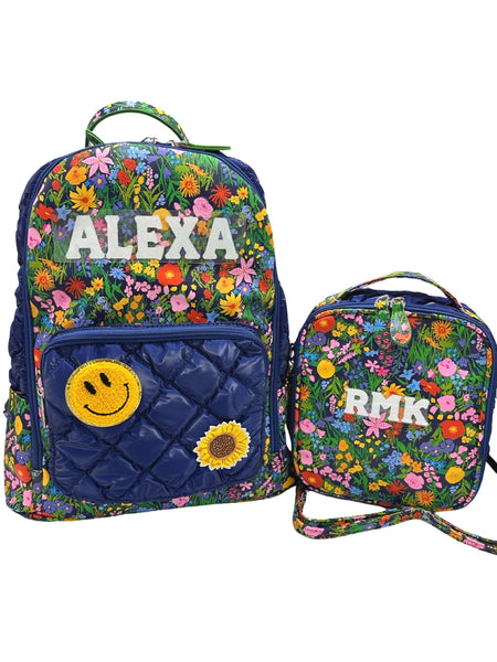 Bari Lynn Full Size Backpack-  Floral Navy Quilted