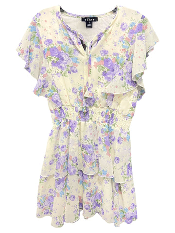 Cream Flutter Sleeve Floral Dress (Small- sz 5 & 7)