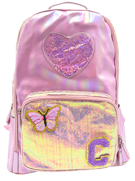 Bari Lynn Full Size Backpack- Pink Confetti Heart