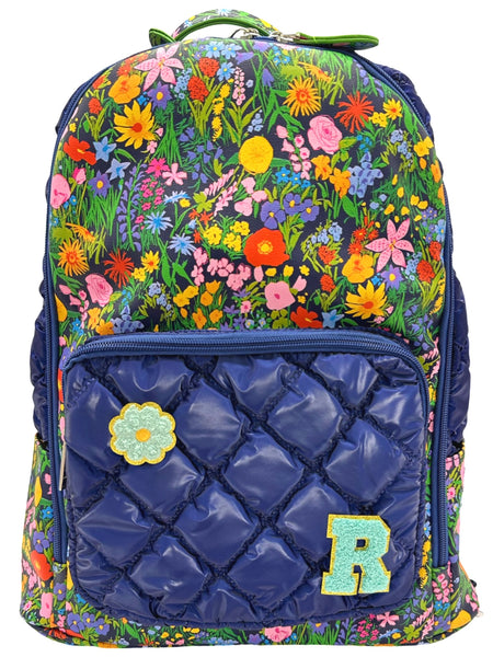 Bari Lynn Full Size Backpack-  Floral Navy Quilted