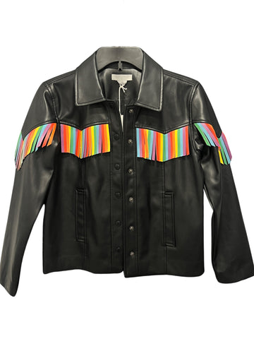 Rainbow Fringe Leatherette Jacket (sz 10)
