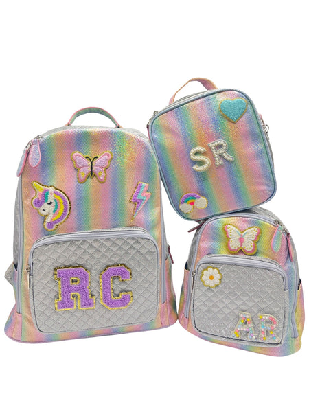 Bari Lynn Full Size Backpack- Rainbow Shimmer Silver Quilted