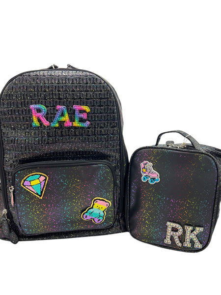 Bari Lynn Lunch Bag- Black Rainbow Glitter